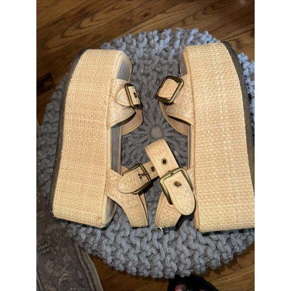 Coach Naomi Jacord Straw Platform Sandals 8 Women’s Vacation - Picture 8 of 9